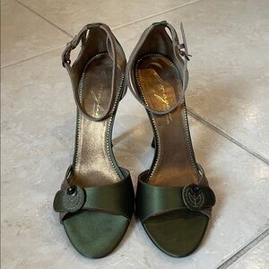 Vince Camuto Olive Green Satin Ankle-Strap Heels